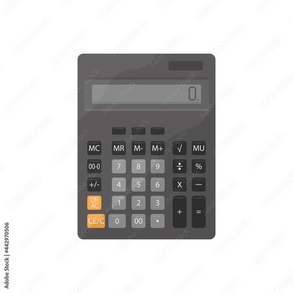 An illustration with the image of a school calculator. Office calculator.Calculating machine. Vector illustration isolated on a white background