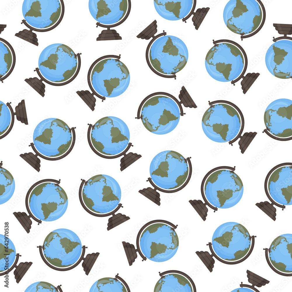 A school seamless pattern consisting of colored globes located in different positions. Pattern of globes for print, vector illustration A school seamless pattern consisting of colored globes located in different positions. Pattern of globes for print, vector illustration
