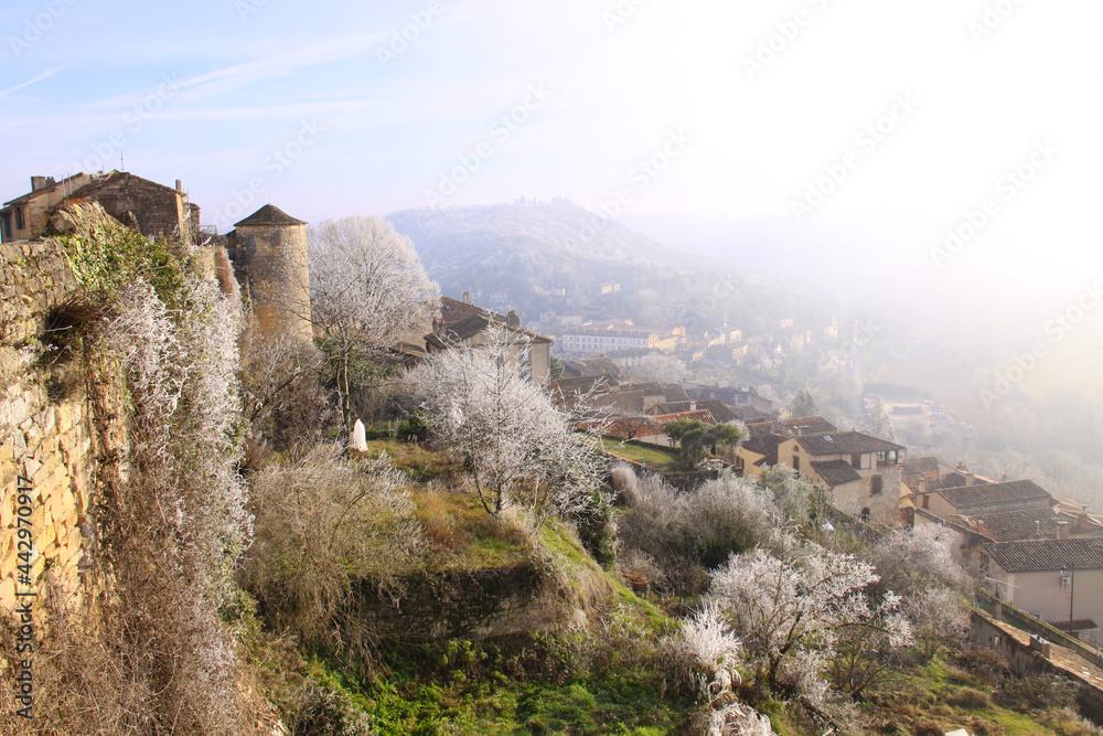 Simple and beautiful scenery of Southern France with morning mist
