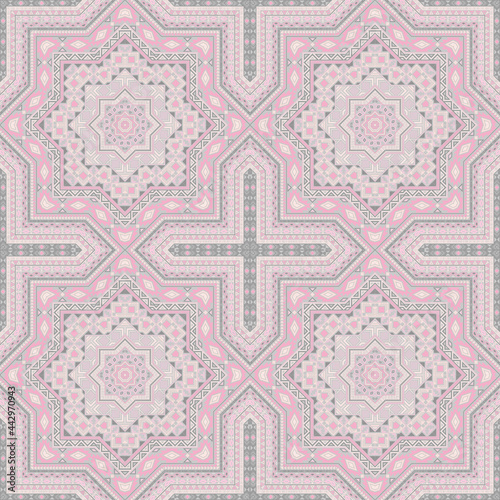 Creative portugese azulejo tile seamless pattern. Ethnic geometric vector motif. Ceramics print design. Traditional lisbon azulejo tilework perpetual pattern. Wall decoration template.