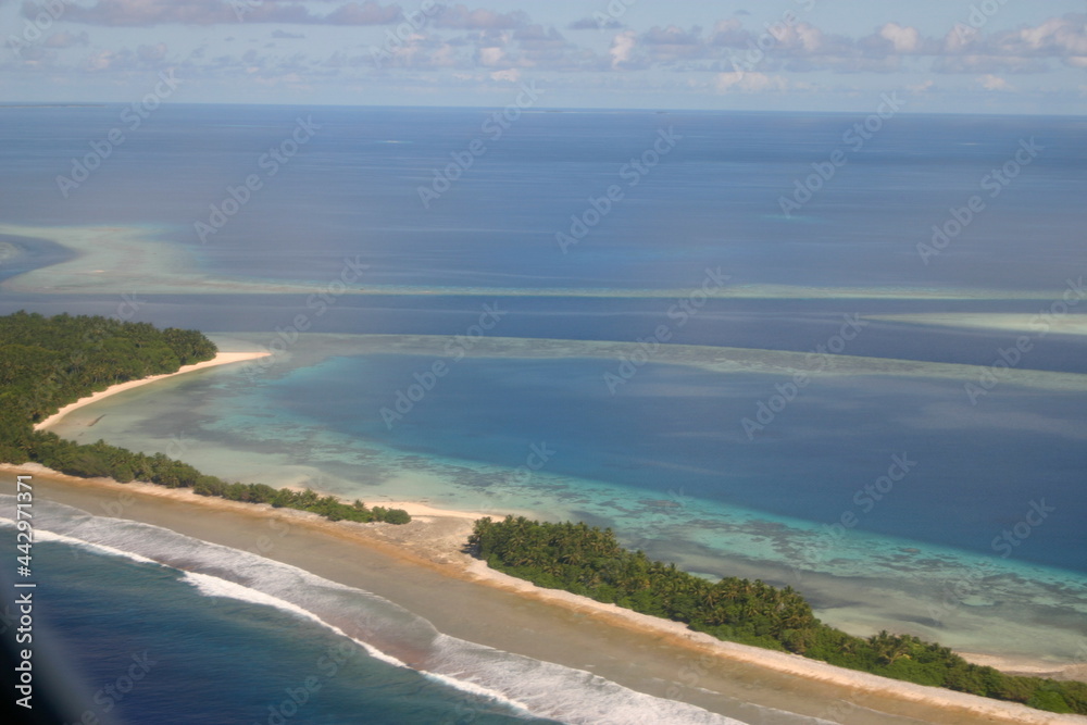 Jaluit atoll, Marshall Islands - A string of tropical coral islands from the air