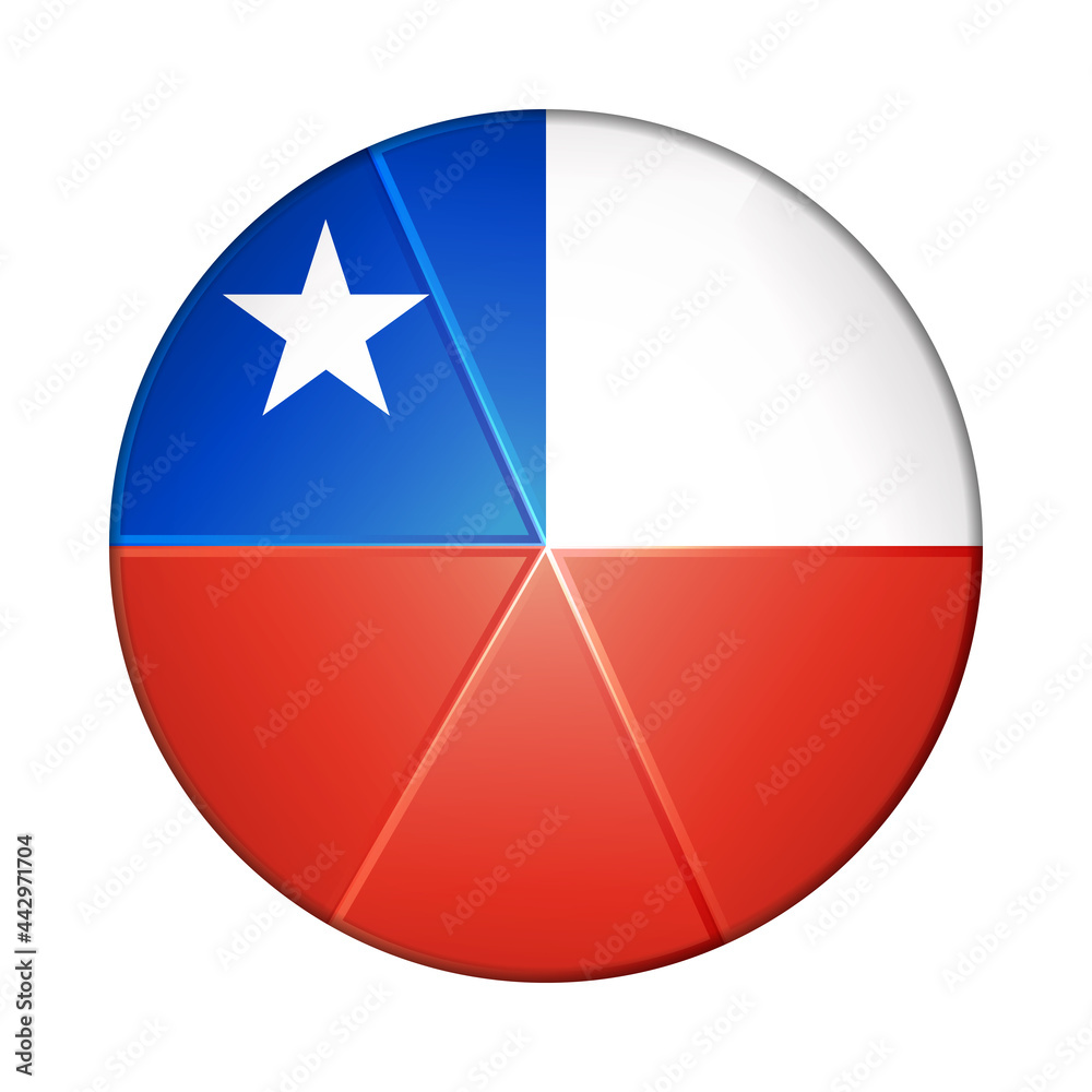 Glass light ball with flag of Chile. Round sphere, template icon. Chilean national symbol. Glossy realistic ball, 3D abstract vector illustration highlighted on a white background. Big bubble Glass light ball with flag of Chile. Round sphere, template icon. Chilean national symbol. Glossy realistic ball, 3D abstract vector illustration highlighted on a white background. Big bubble