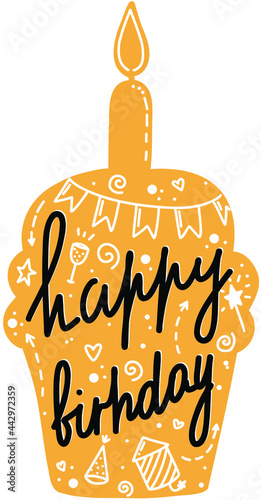 Words Happy birthday vector picture cake