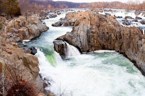 Whitewater rapids and waterfalls on the Potomac River at Great Falls Park, Virginia, USA photo