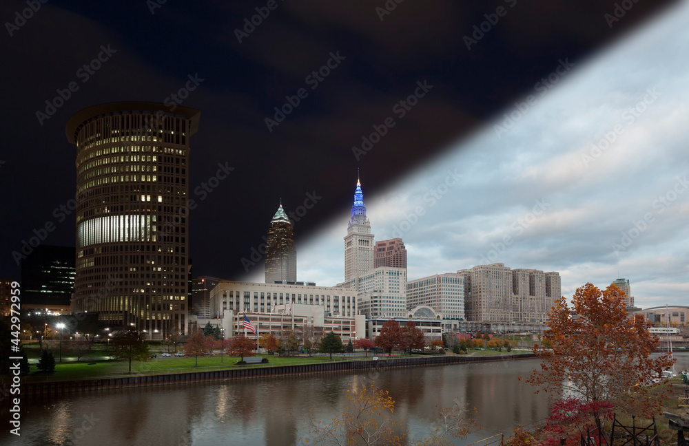 Cleveland skyline downtown night
