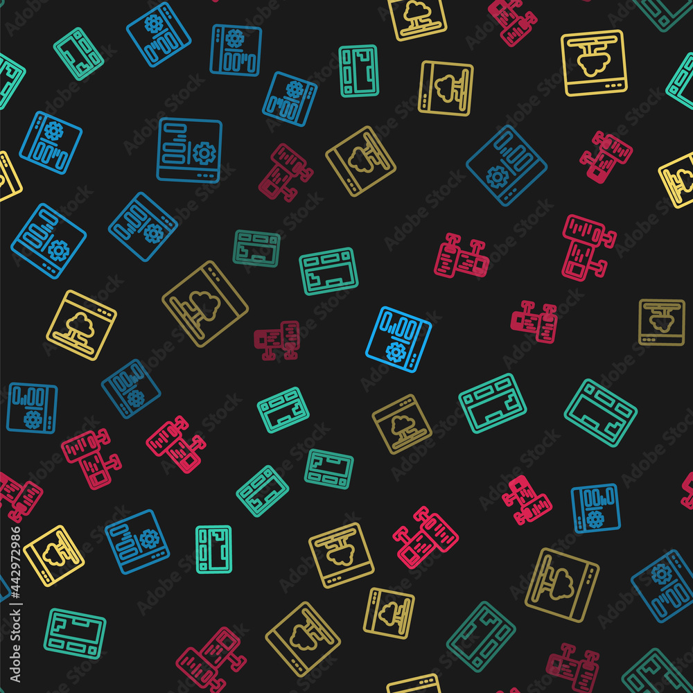 Set line Browser setting, Keyboard, Cloud technology data transfer and Computer monitor screen on seamless pattern. Vector Set line Browser setting, Keyboard, Cloud technology data transfer and Computer monitor screen on seamless pattern. Vector