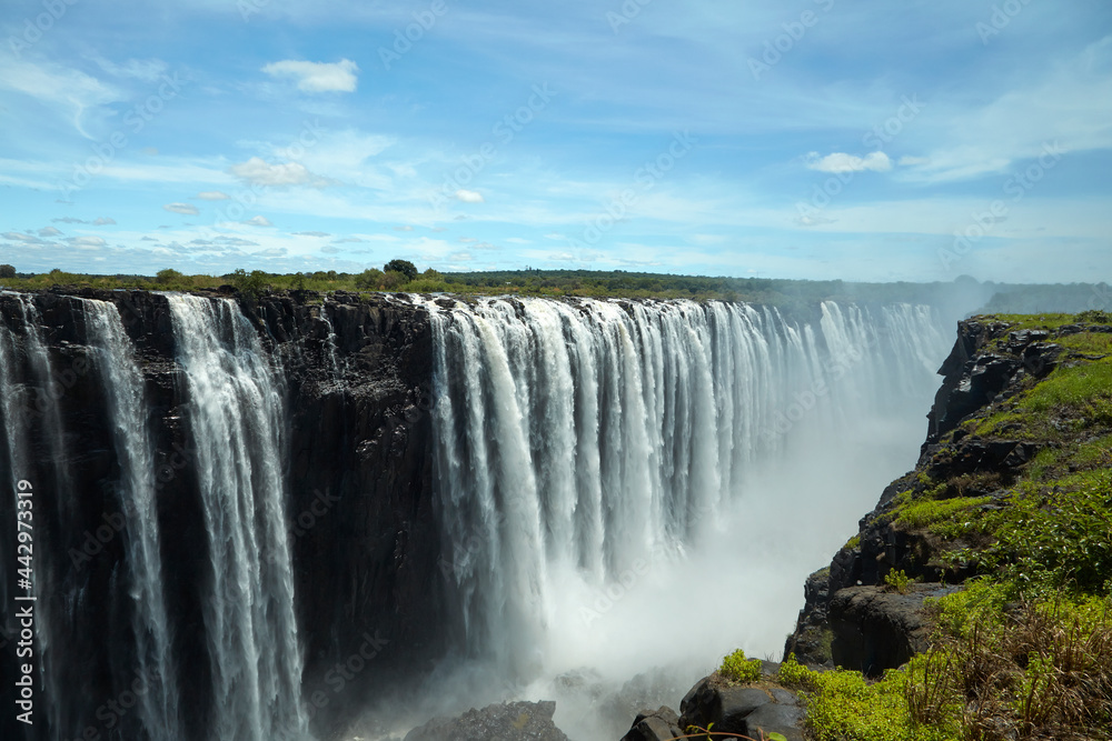 Victoria Falls or  Mosi-oa-Tunya  (The Smoke that Thunders) and Zambezi River Zimbabwe / Zambia border Southern Africa