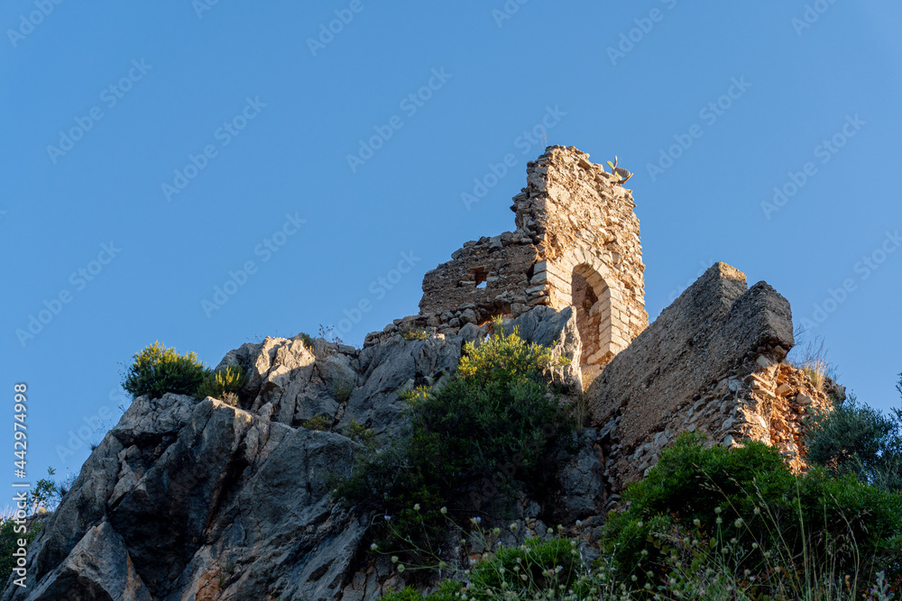 Ruined castle on a mountain, known as the castle of Marinyen, or the Moorish Queen. 