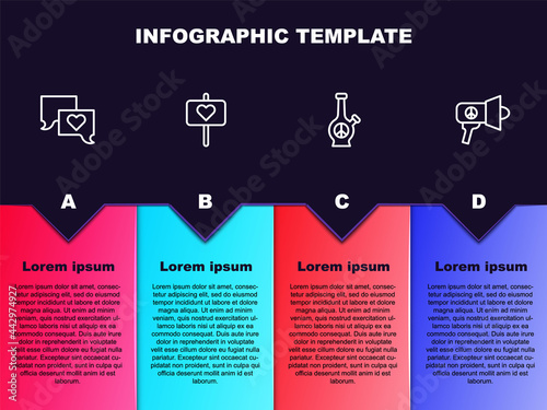 Set line Speech bubble chat, Peace, Bong and Megaphone. Business infographic template. Vector