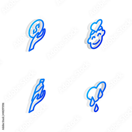 Set Isometric line Volunteer, Donation and charity, water and Blood donation icon. Vector