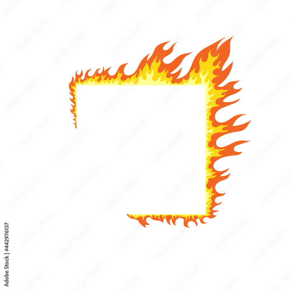 Fire flames. Fire and flames on a square frame. Flame elements. Vector illustration Fire flames. Fire and flames on a square frame. Flame elements. Vector illustration