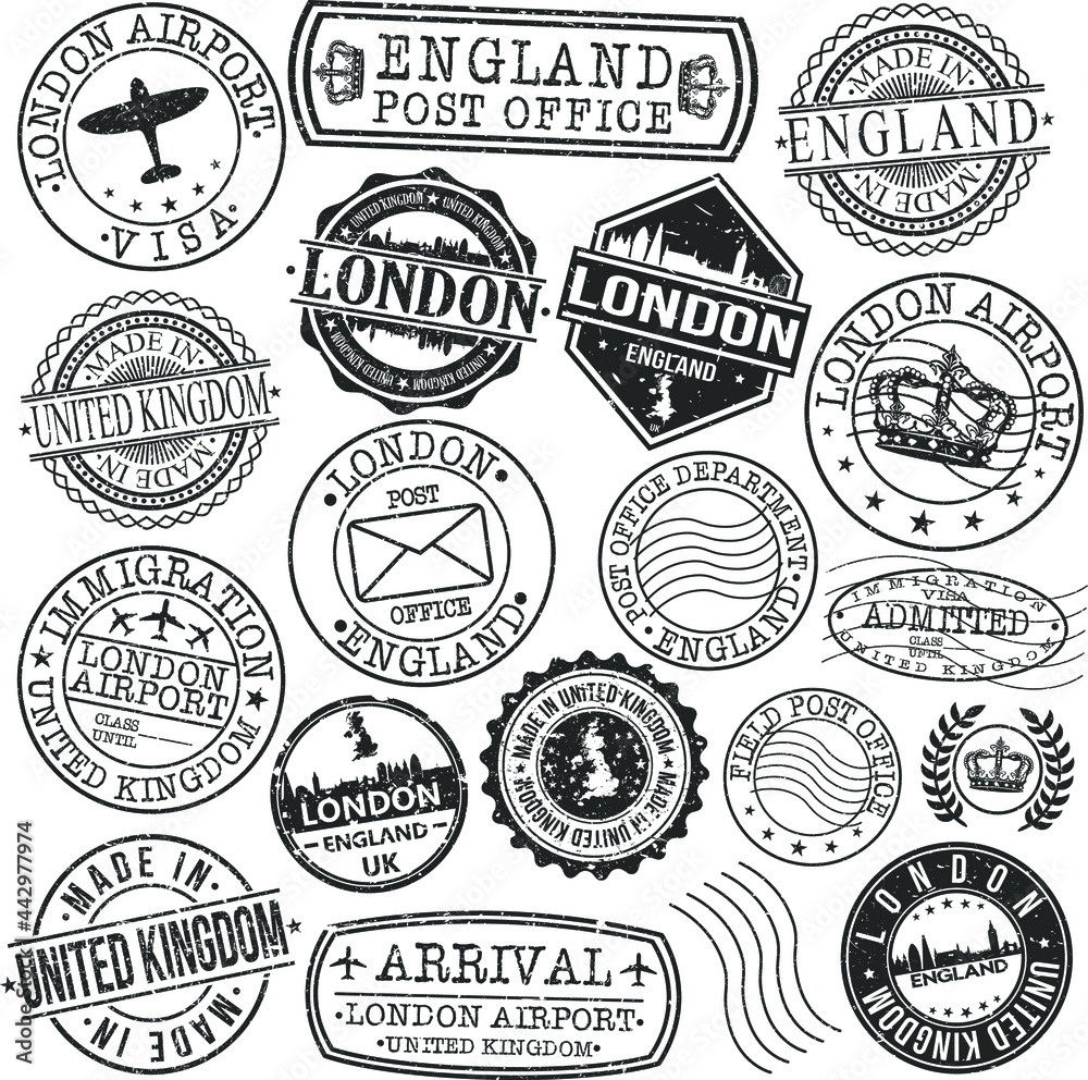 London England Stamp Vector Art Postal. Postmark Passport Travel Design Set Sign.