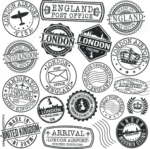 London England Stamp Vector Art Postal. Postmark Passport Travel Design Set Sign.