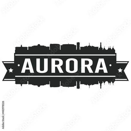 Aurora Colorado Skyline. Banner Vector Design Silhouette Art. Cityscape Travel Monuments.