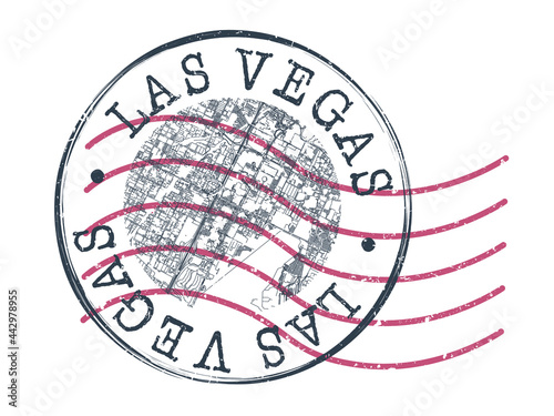 Las Vegas, NV, USA Stamp Map Postal. Silhouette Seal Roads and Streets. Passport Round Design. Vector Icon. Design Retro Travel National Symbol.