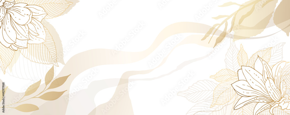 Luxurious golden wallpaper. White background and beautiful stripes and  spots. Golden leaves and flowers of magnolia with a shiny light texture.  Modern art mural wallpaper. Vector illustration. Stock Vector | Adobe Stock
