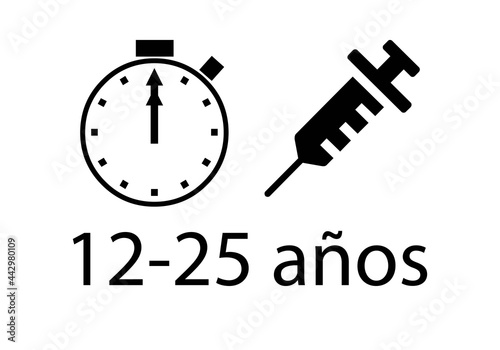 Cronómetro, vacuna y tramo de edad entre 12 y 25 años. Urgente vacunar a los jóvenes entre 12 y 25 años