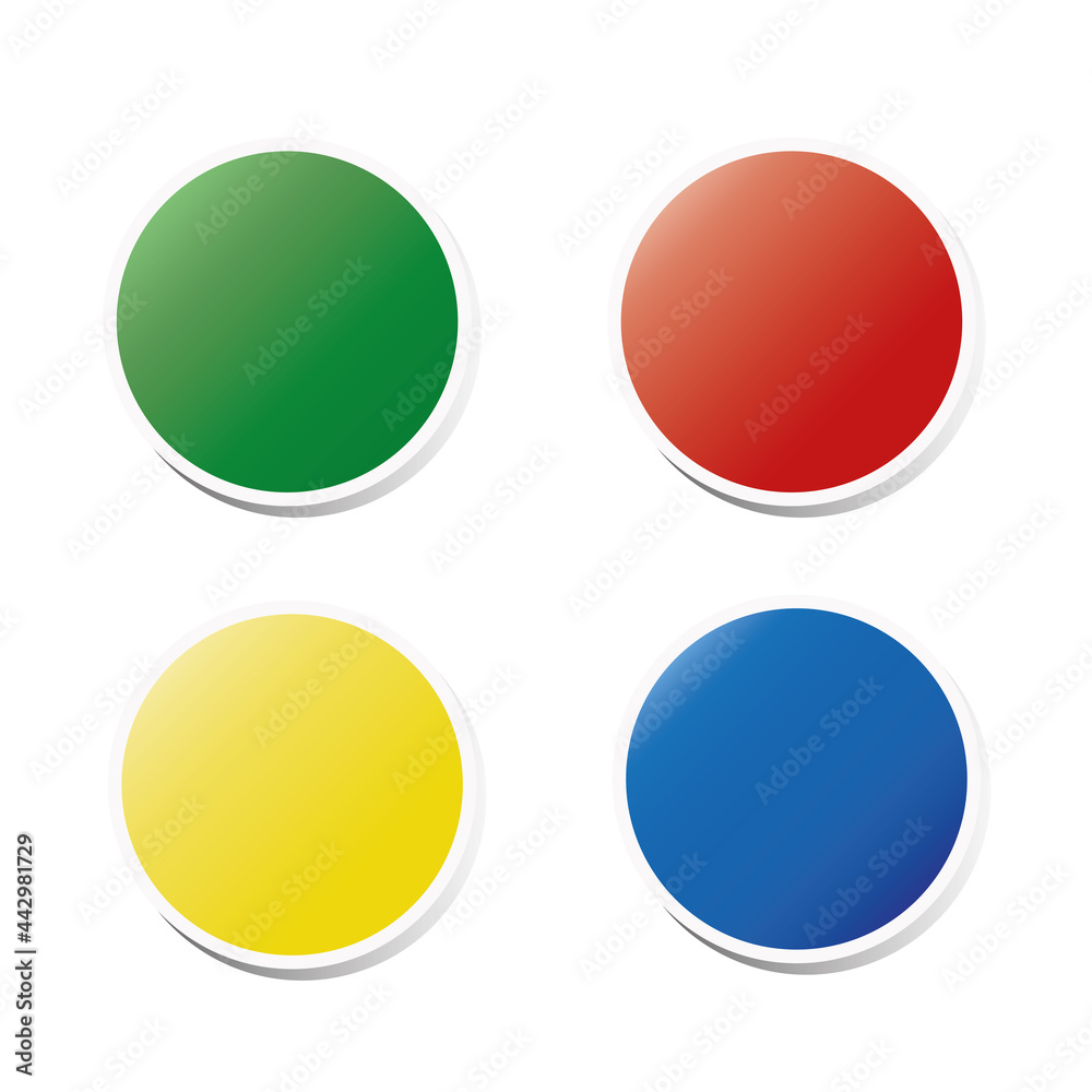 Set of 4 stickers with no text: green, red, yellow, navy-blue