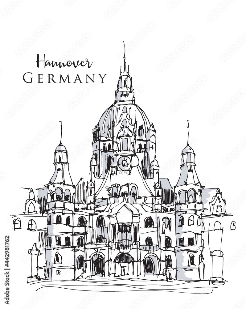 Hand drawn vector illustration of Hannover, Germany