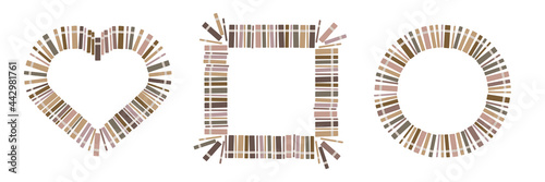 Set of 3 book frames in round, heart and square form. Use these graphic resources for education banner or for sale design in bookstore, university and school.