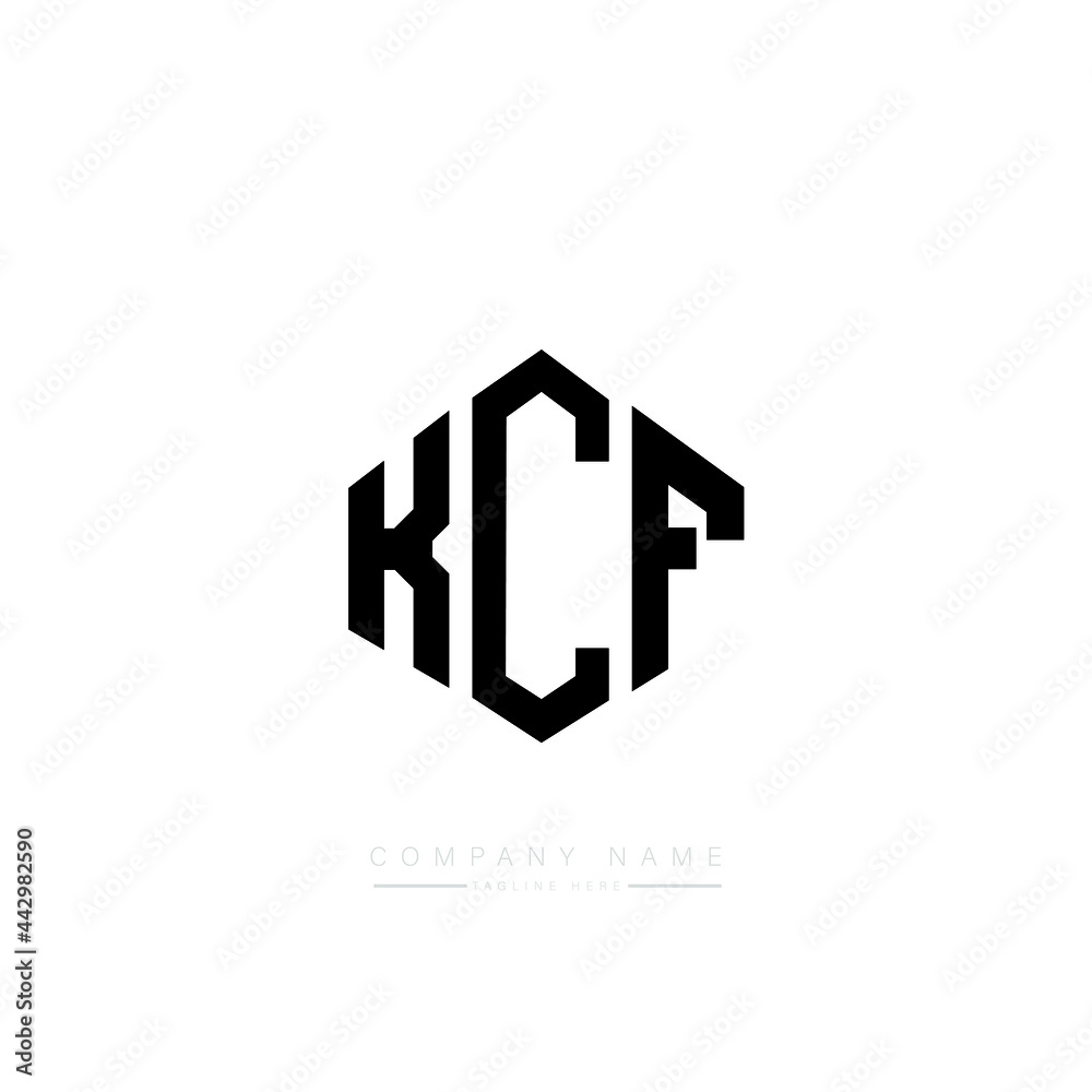 KCF letter logo design with polygon shape. KCF polygon logo monogram. KCF cube logo design. KCF hexagon vector logo template white and black colors. KCF monogram, KCF business and real estate logo. 