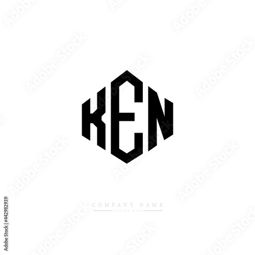 KEN letter logo design with polygon shape. KEN polygon logo monogram. KEN cube logo design. KEN hexagon vector logo template white and black colors. KEN monogram, KEN business and real estate logo. 