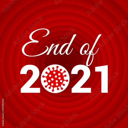 Print with Zero Symbol as COVID-19 Virus-Cell Icon End of 2021. Isolated Illustration - Covid Coronavirus Concept