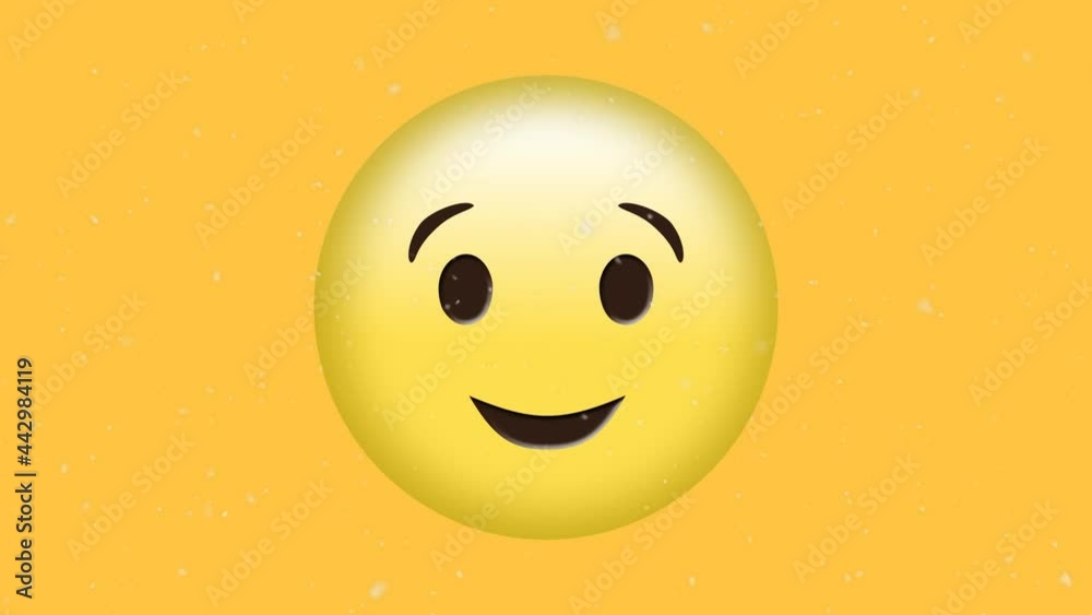 Animation of white snow falling over winking emoji on yellow background Animation of white snow falling over winking emoji on yellow background