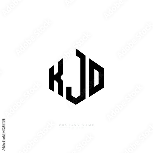 KJO letter logo design with polygon shape. KJO polygon logo monogram. KJO cube logo design. KJO hexagon vector logo template white and black colors. KJO monogram, KJO business and real estate logo. 