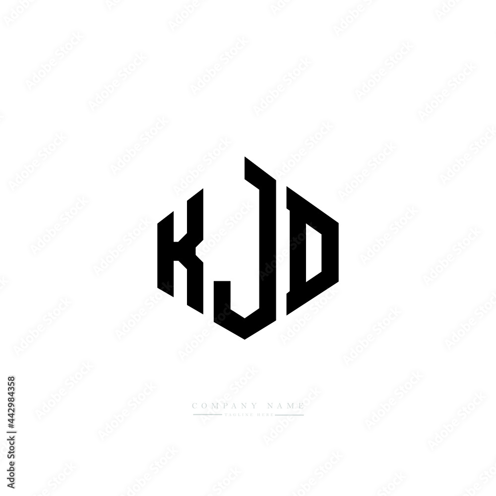KJD letter logo design with polygon shape. KJD polygon logo monogram. KJD cube logo design. KJD hexagon vector logo template white and black colors. KJD monogram, KJD business and real estate logo. 