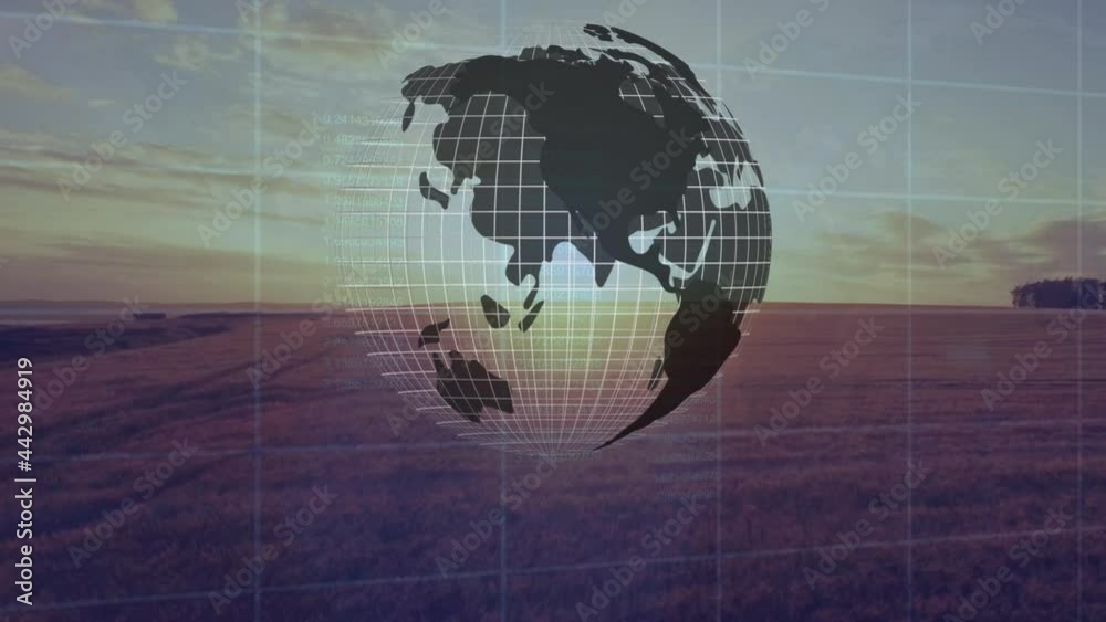Animation of globe spinning over agriculture field