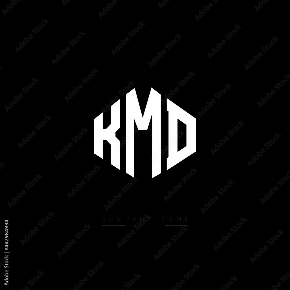 KMD letter logo design with polygon shape. KMD polygon logo monogram. KMD cube logo design. KMD hexagon vector logo template white and black colors. KMD monogram, KMD business and real estate logo. 