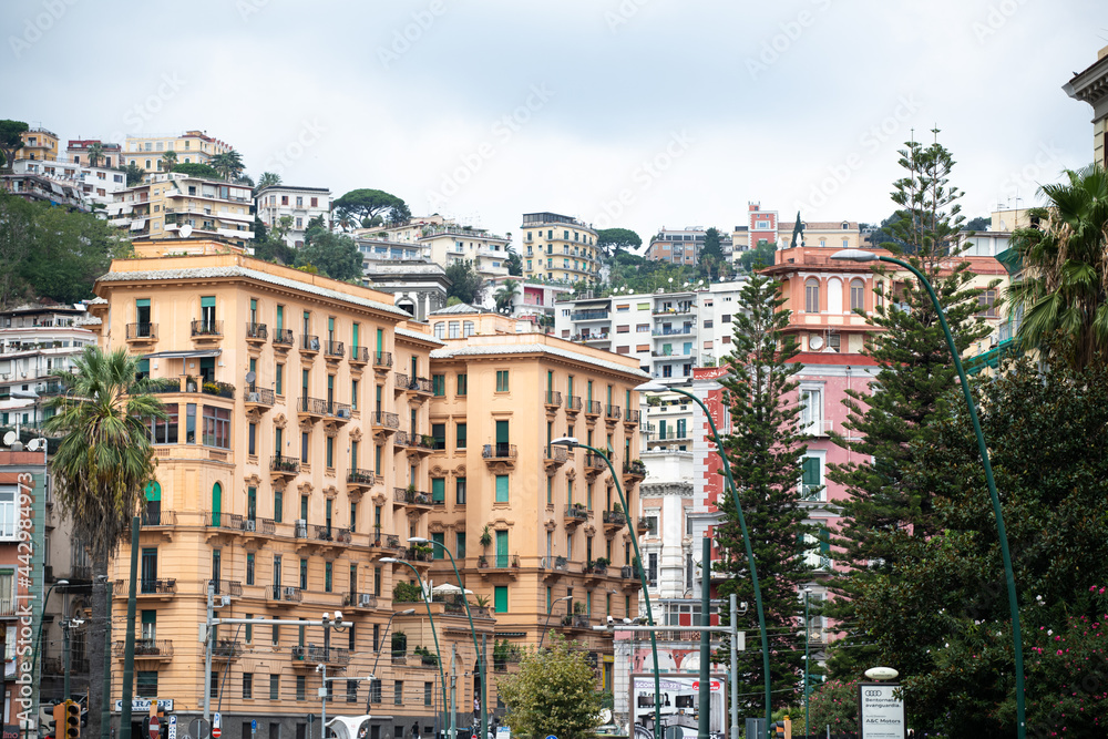 Colorful houses panorama view in Naples old town. Italian colorful houses city view