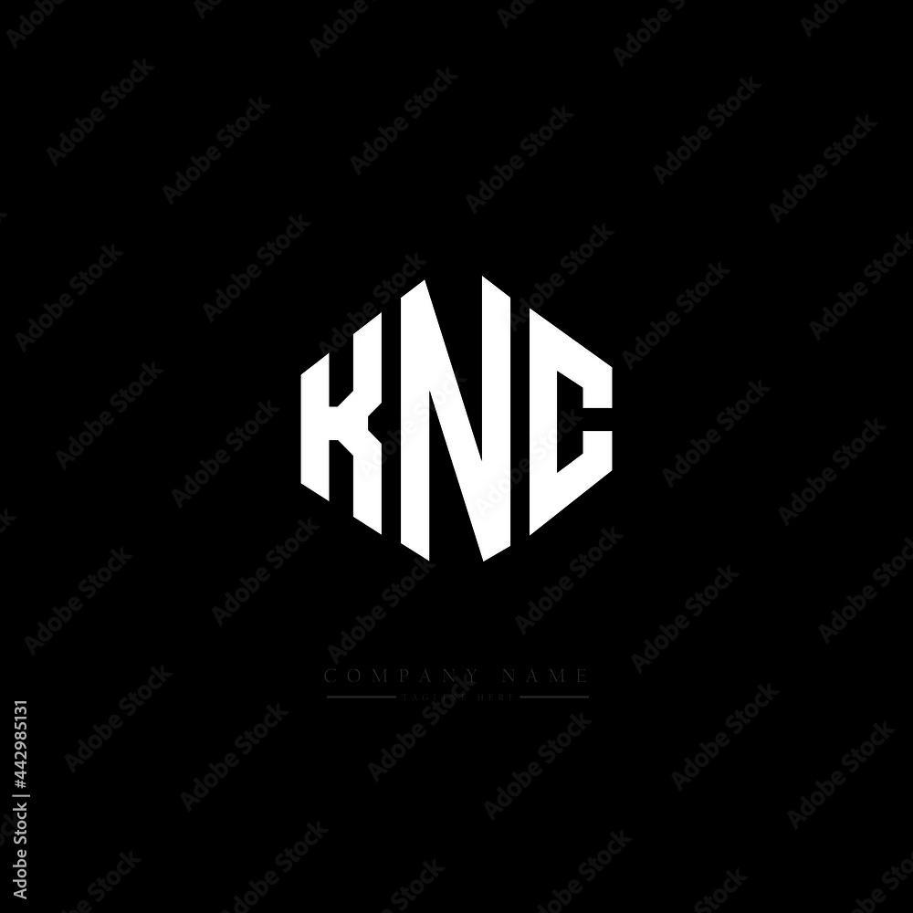 Obraz premium KNC letter logo design with polygon shape. KNC polygon logo monogram. KNC cube logo design. KNC hexagon vector logo template white and black colors. KNC monogram, KNC business and real estate logo. 