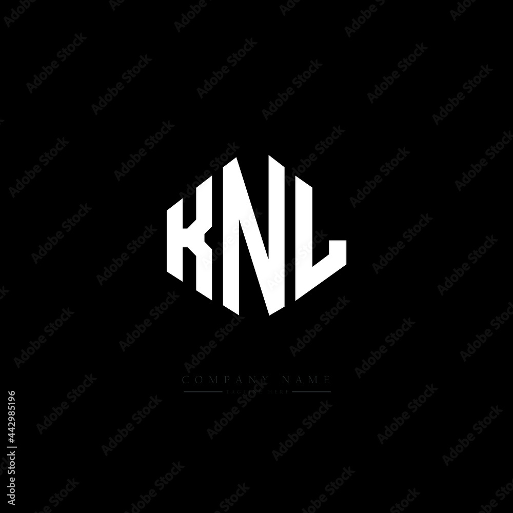KNL letter logo design with polygon shape. KNL polygon logo monogram. KNL cube logo design. KNL hexagon vector logo template white and black colors. KNL monogram, KNL business and real estate logo. 