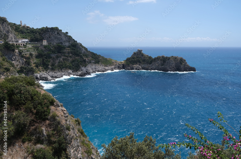 Blue sea view at Amalfi Coast on summer sunny day. High quality photo