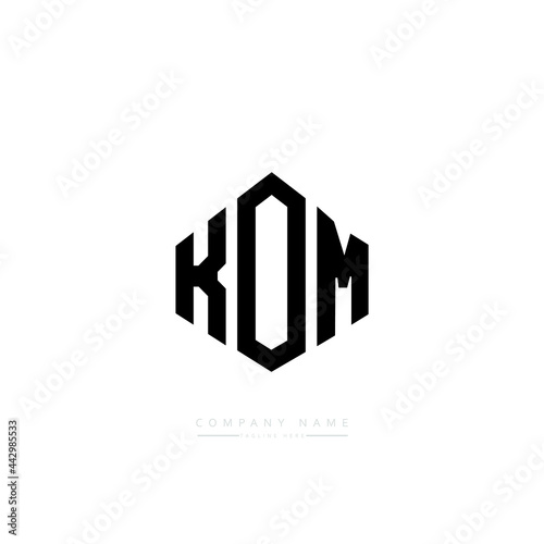 KOM letter logo design with polygon shape. KOM polygon logo monogram. KOM cube logo design. KOM hexagon vector logo template white and black colors. KOM monogram, KOM business and real estate logo. 