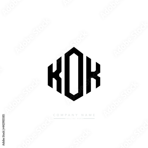 KOK letter logo design with polygon shape. KOK polygon logo monogram. KOK cube logo design. KOK hexagon vector logo template white and black colors. KOK monogram, KOK business and real estate logo. 