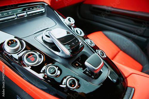Detail of modern car interior, gear stick © sarymsakov.com