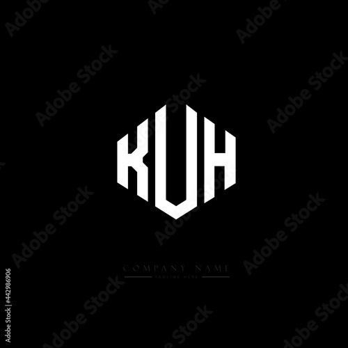 KUH letter logo design with polygon shape. KUH polygon logo monogram. KUH cube logo design. KUH hexagon vector logo template white and black colors. KUH monogram, KUH business and real estate logo. 