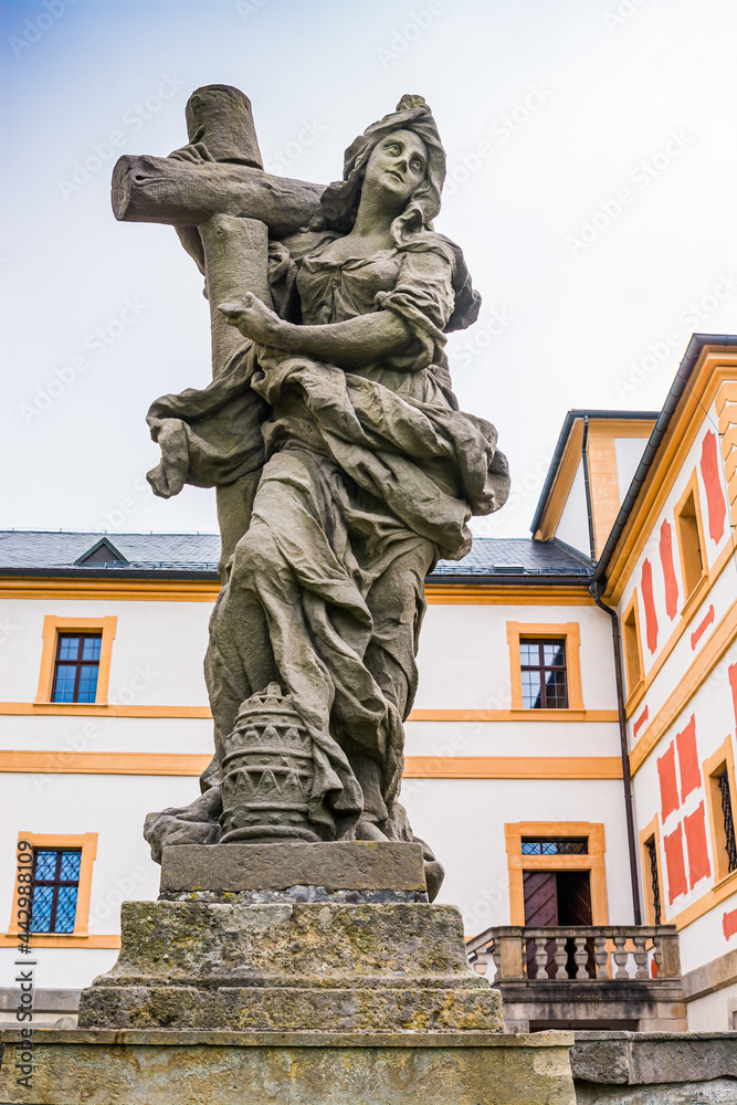 Kuks, Czech republic - May 15, 2021. Statue of virtue - symbol of Faith