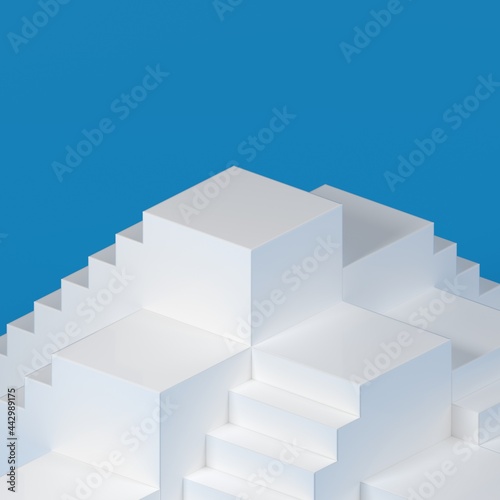 3d labyrinth conceptual image with white stairs up. 3d render