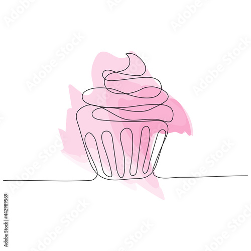 Continuous one line drawing of cupcake. Editable stroke. Concept for cafe, bakery, restaurant. Modern style vector illustration on isolated background.