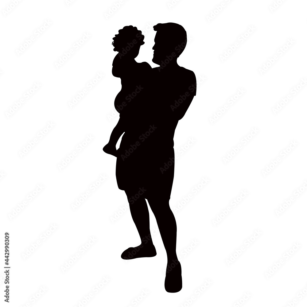 a man and baby together, silhouette vector