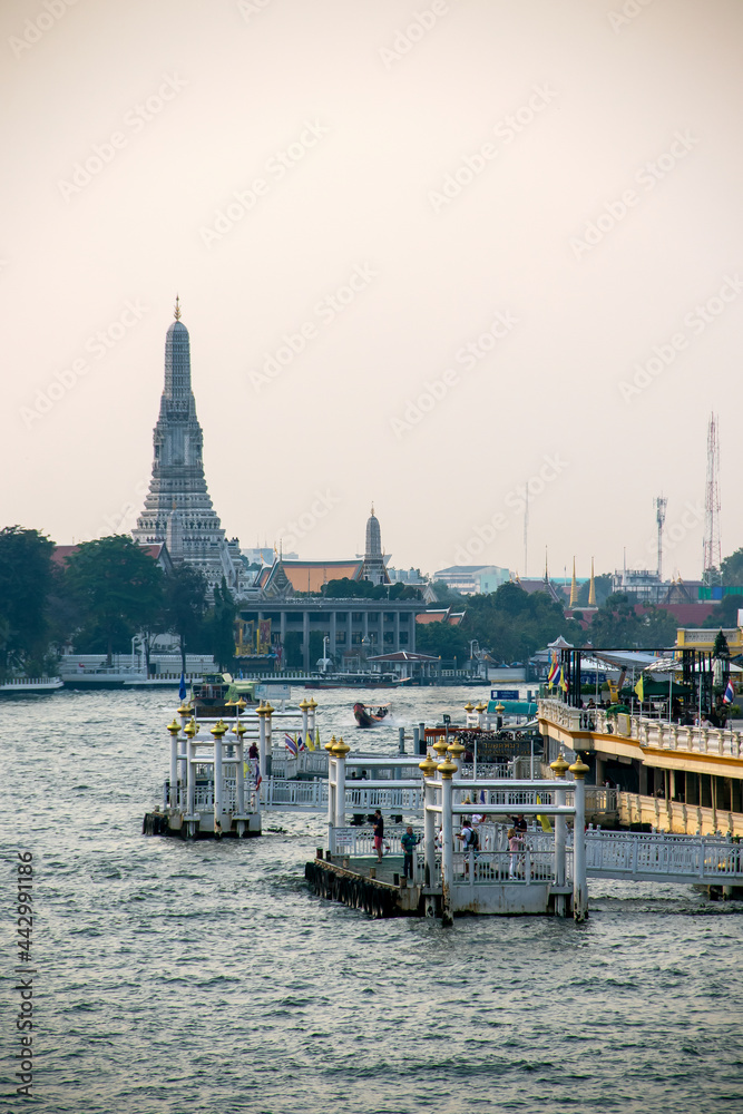 View of bangkok river and Wat Arun