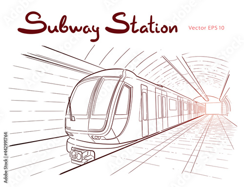 Hand drawn sketch of subway station illustration