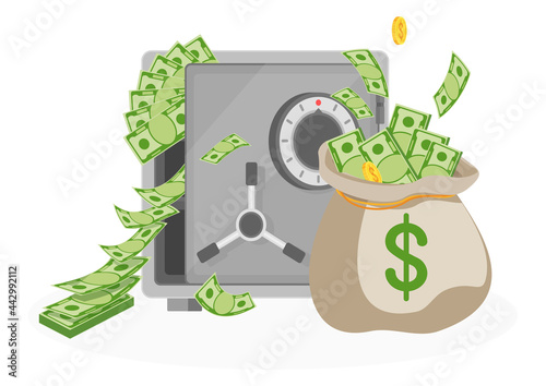 Money bag and bank safe. Equipment for the safe storage