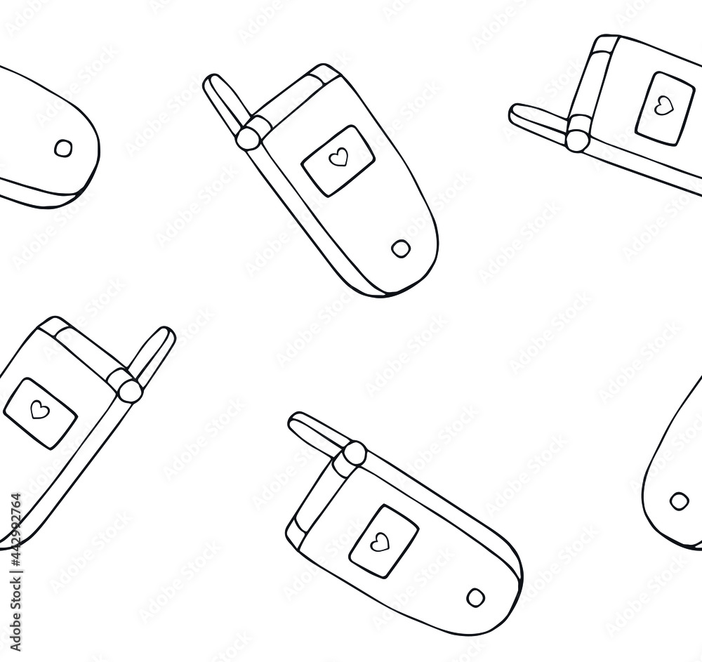 Vector seamless pattern of hand drawn doodle sketch retro mobile phone isolated on white background Vector seamless pattern of hand drawn doodle sketch retro mobile phone isolated on white background