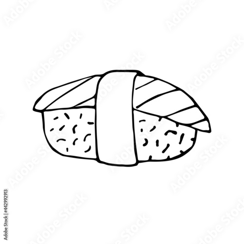 Vector hand drawn doodle sketch sushi roll isolated on white background