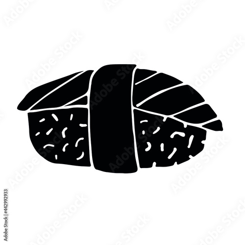 Vector hand drawn doodle sketch black sushi roll isolated on white background